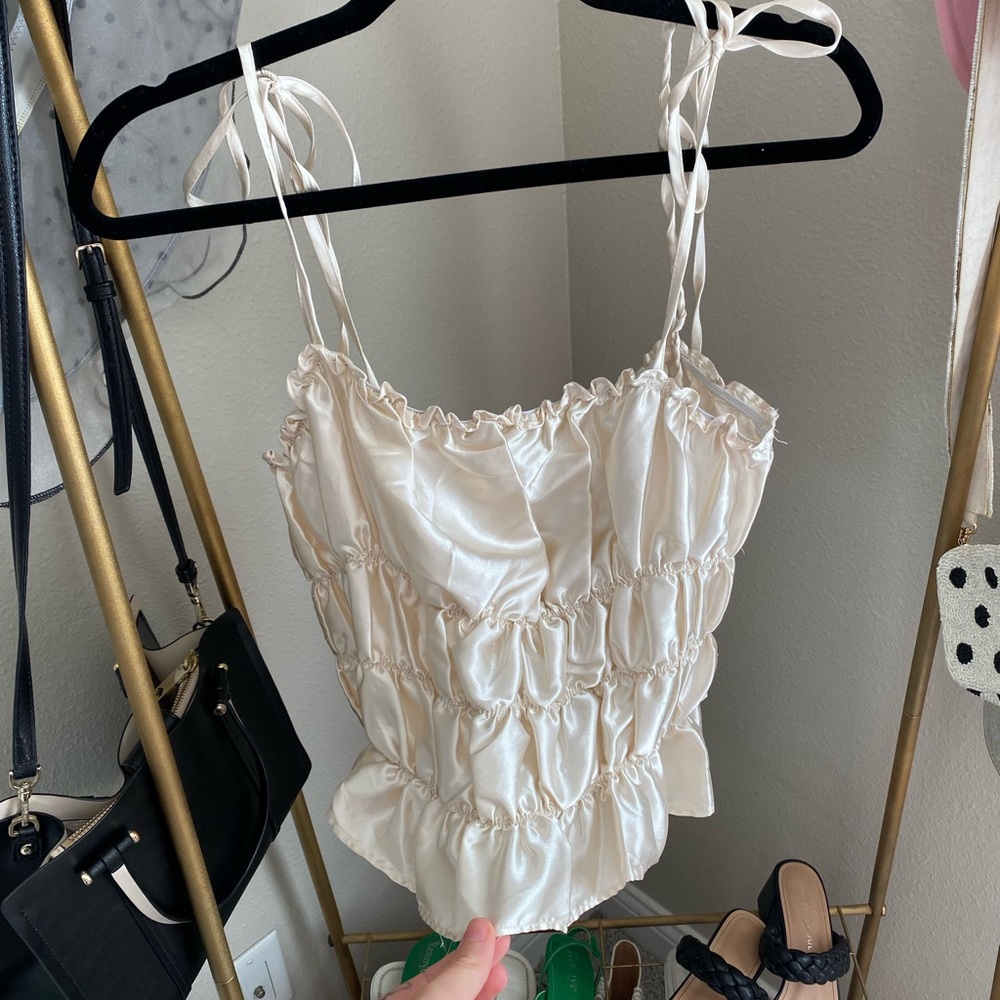 Cream Silk Ruffle Top